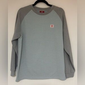 Men’s Check it Out Blue and Gray Striped Velour Sweatshirt Size Medium